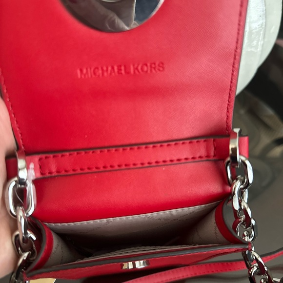 Michael Kors Red Leather MK Circle Logo Crossbody - Picture 3 of 3